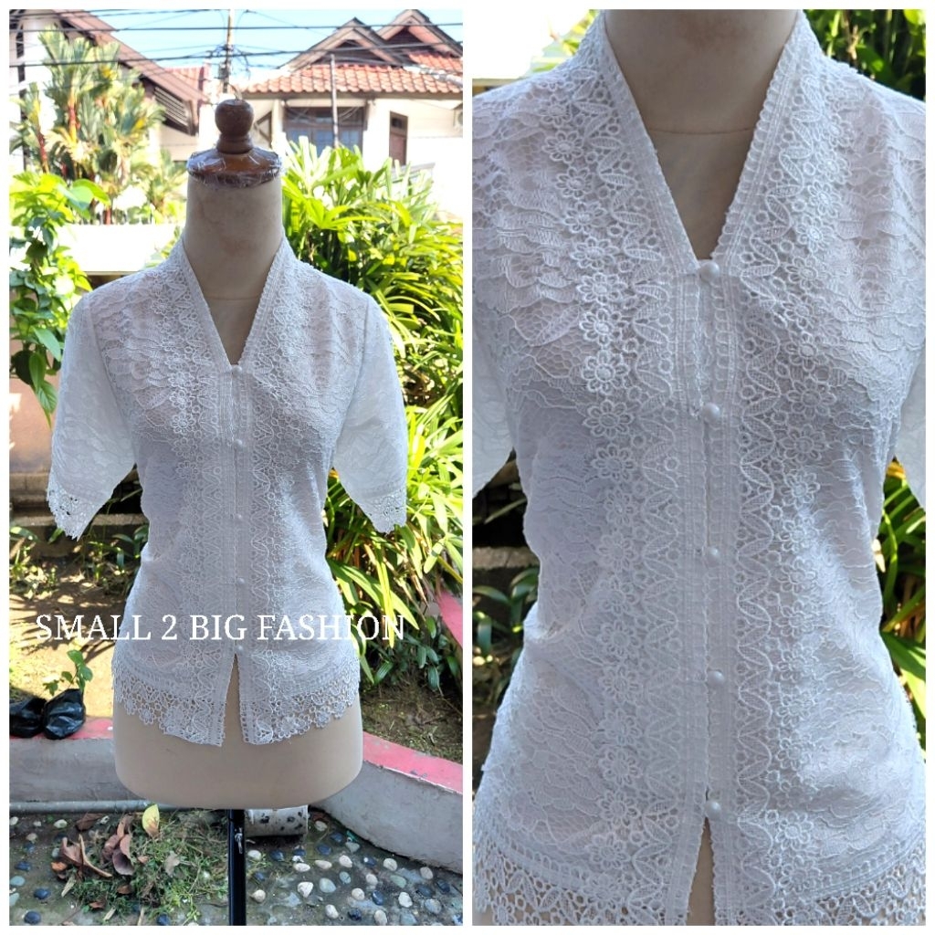 baju atasan kebaya brokat brukat pendek / kebaya wisuda murah / atasan kebaya pendek putih