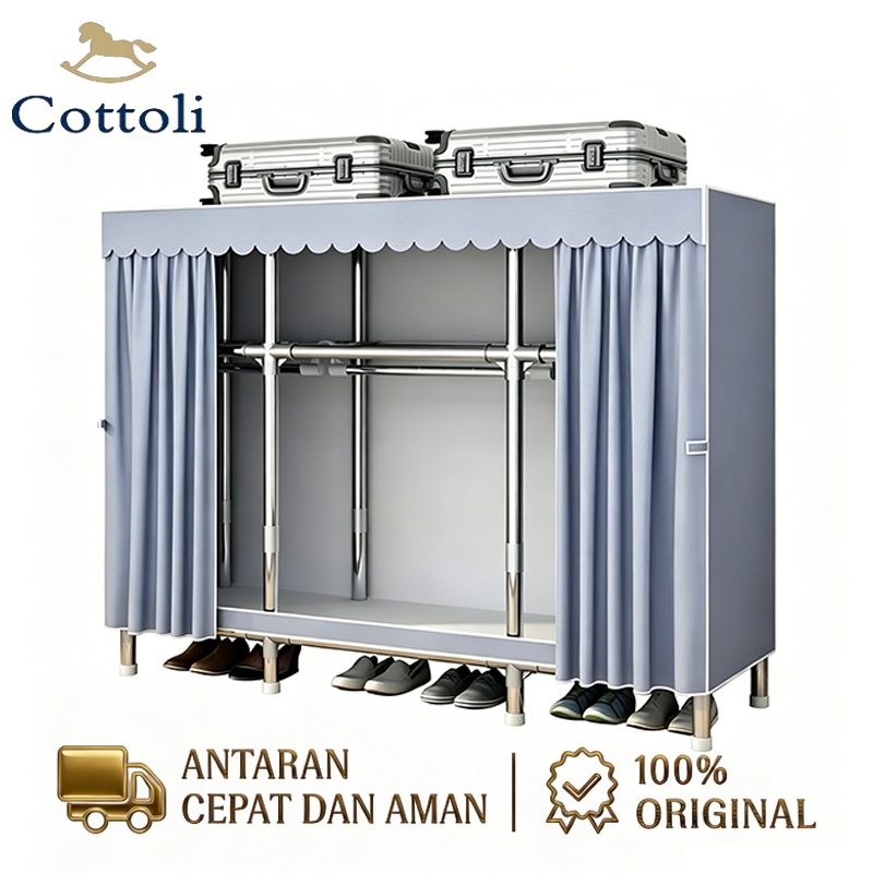 Cottoli Lemari Baju Gantung Portable Lemari Pakaian Pipa Baja 20MM Tebal Lemari Gantung Sederhana
