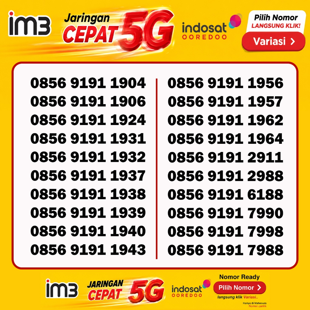 Nomor Cantik Indosat 5G 12 Digit | Kartu Perdana Baru Free Kuota 3GB Ready