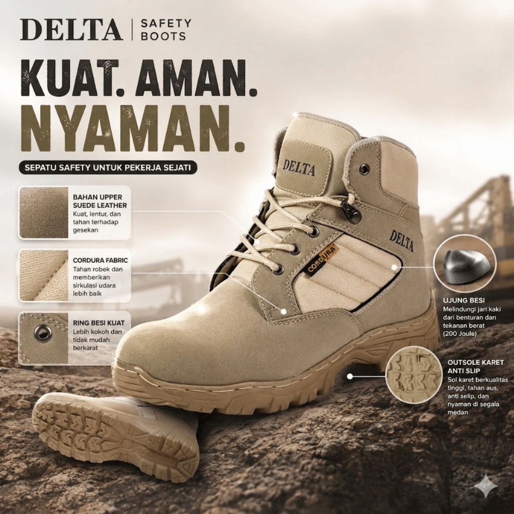 Sepatu Boots Safety  Delta Cordura Tinggi Pendek sepatu PDL PDH Outdoor Murah