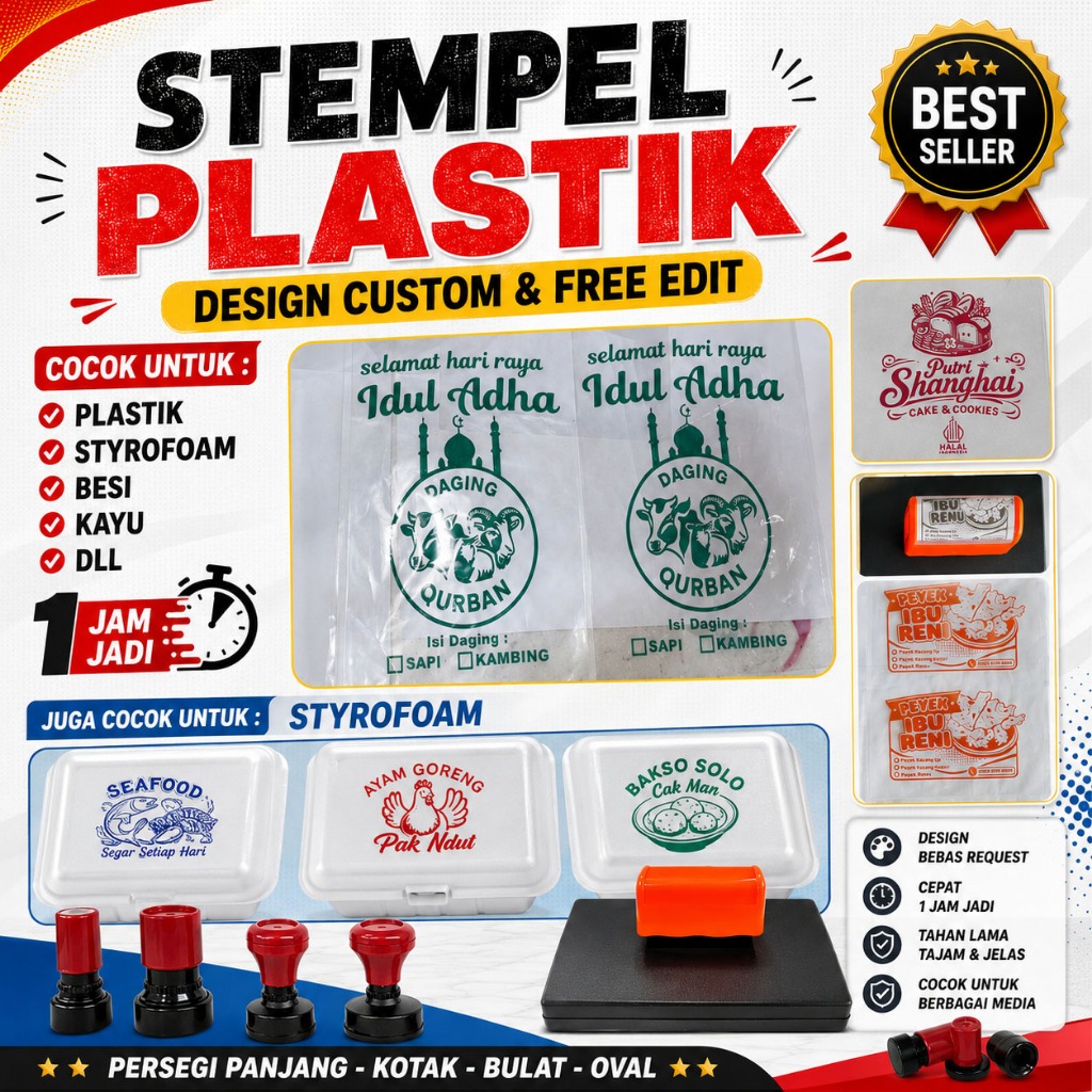 Stempel Kemasan - Stempel Plastik Permanen Waterproof - Stempel Cup Gelas Sablon Manual