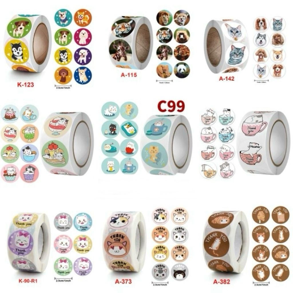 500 PCS STICKER ROLL DIY STIKER CAMPUR TEMPEL MIX ANIMAL