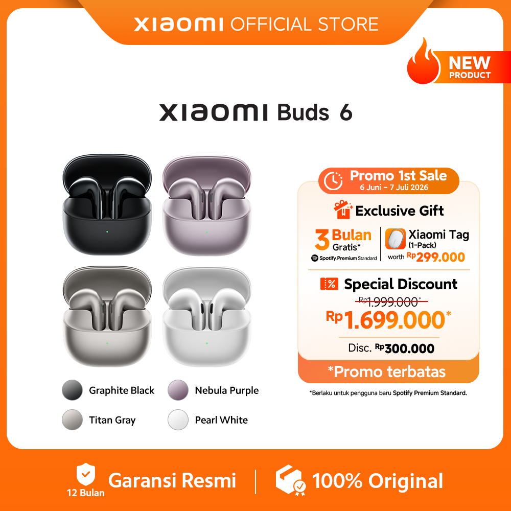 Xiaomi Buds 6 | Driver Triple-Magnet 11mm Diafragma Emas 24K | Qualcomm® aptX™ Lossless Audio | Harm