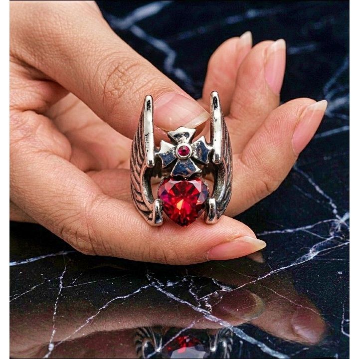 Cincin Hammer of Thor Red Stone Stainless Steel