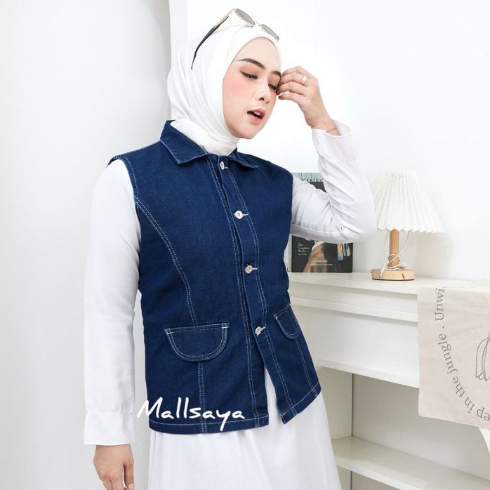 Rompi Jeans Wanita Premium Korean Style | Vest Denim Wanita Trendy | Outer Jeans Casual