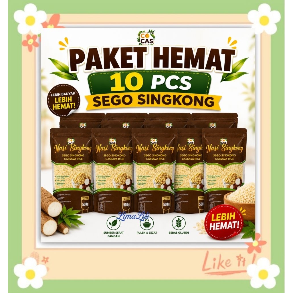 Sego Singkong Nasi Singkong Beras Singkong 5Kg (10 pcs x 500gr) Bebas Gula Gluten Free Tinggi Serat