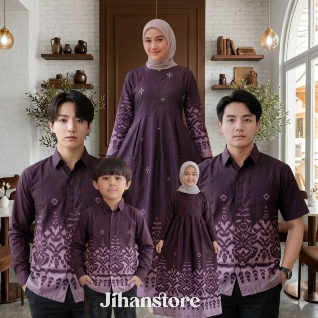 Baju Batik Couple Keluarga Kondangan | Batik Couple Keluarga Premium | Batik Sarimbit Ibu Ayah & Ana