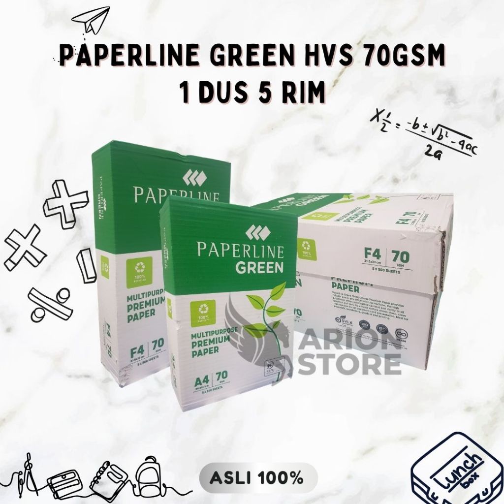 [ARION STORE] [ DUS ISI 5 RIM ] PAPERLINE GREEN KERTAS HVS A4 F4 70GSM KERTAS PRINT FOTOCOPY / HVS 7