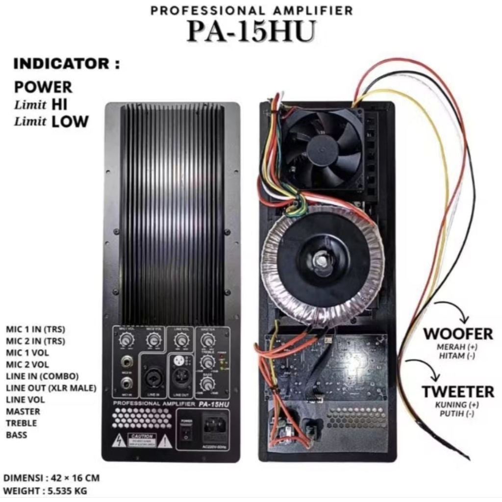 POWER KIT MESIN SPEAKER AKTIF MODEL HUPER PA-15HU WATT BESAR AMPLIFIER 16x42 cm ORIGINAL