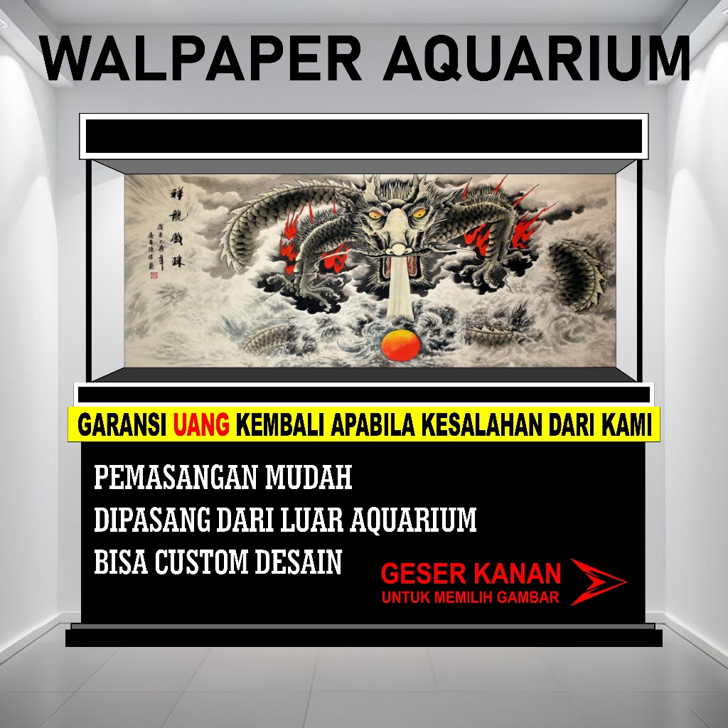 stiker background kaca aquarium 3d timbul jumbo akrilik besar full set aquaspace gambar dragon naga