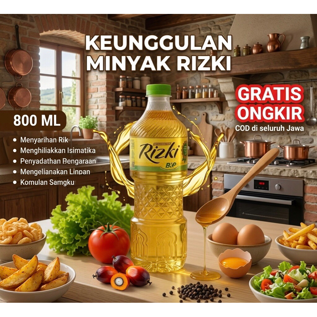 Minyak Goreng Rizki 800ml - Minyak Goreng Premium Jernih, Sehat, Bebas Kolesterol - Bisa COD"Minyak 