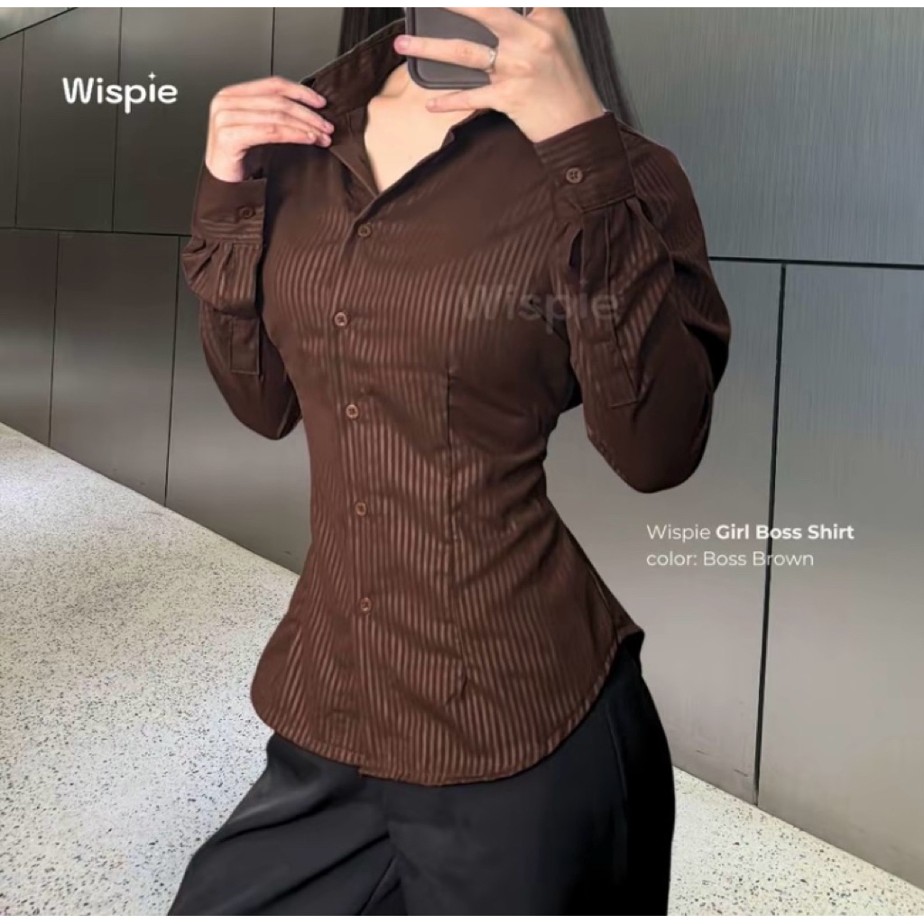Wispie Girl Boss Fitted Shirt (Boss Brown) Size M NEW Kemeja Atasan Wanita Top