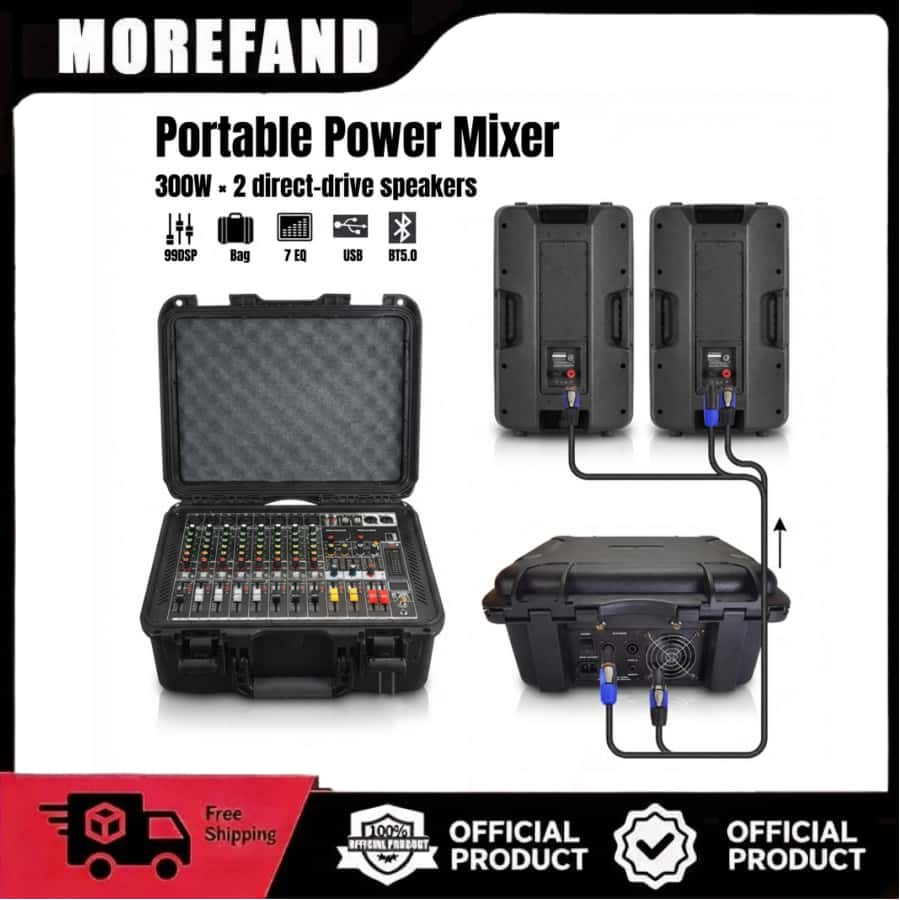 Power Mixer Audio Portable Hardcase 8 Channel Amplifier 300W×2 DSP 99Efek Bluetooth 5.0 USB Phantom 