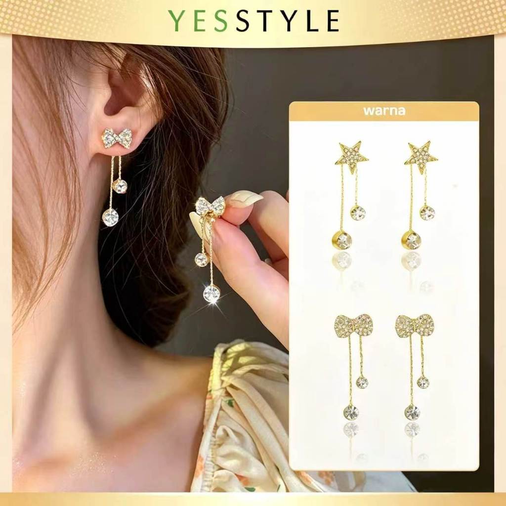 Yesstyle Anting Bintang Kristal Panjang Anting Star Bow Drop