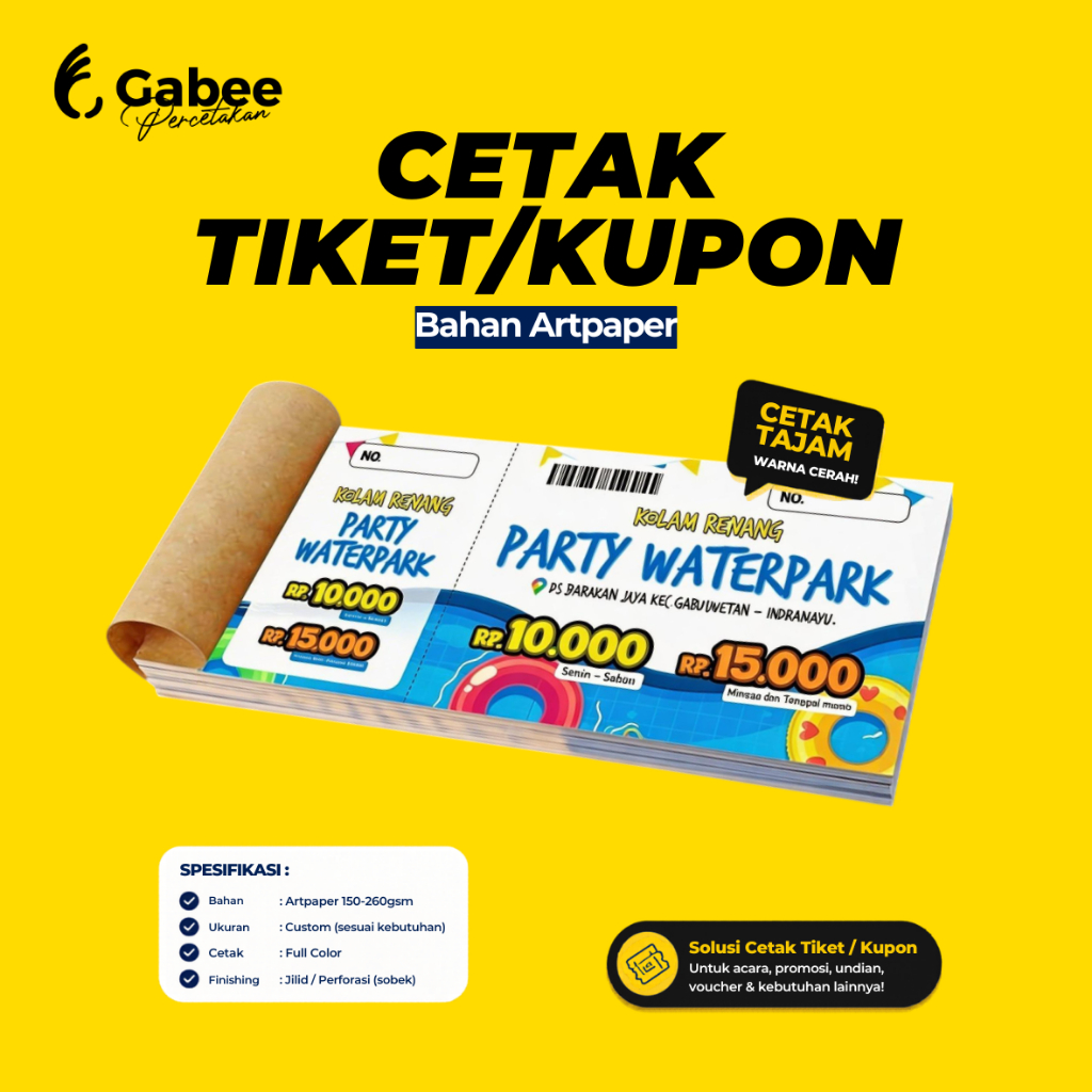 KUPON UNDIAN BAHAN ART PAPER / BUFALO /BAHAN TEBAL / TIKET MASUK MENGKILAP GLOSSY MATE