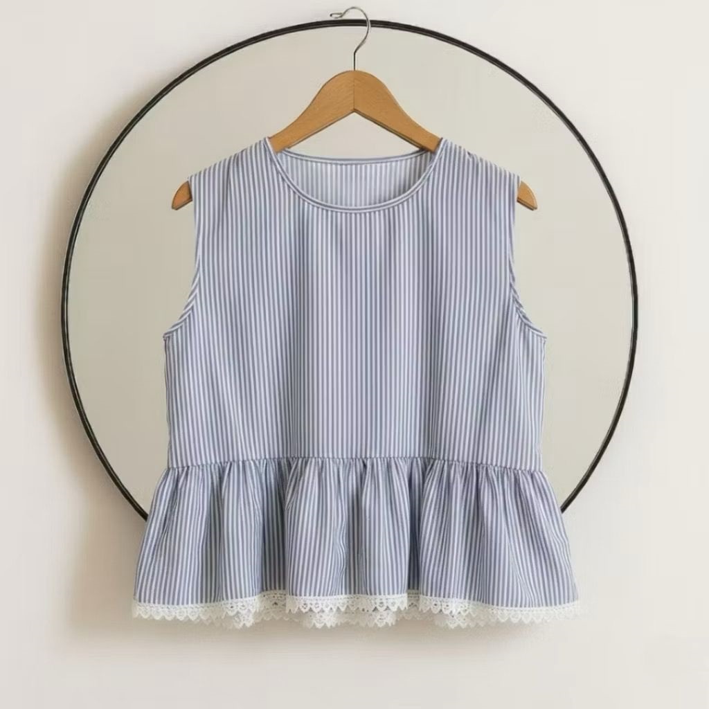 Jena Vest Inner Peplum Katun Stripe Wanita Korea Motif Garis Elegan 4 Warna