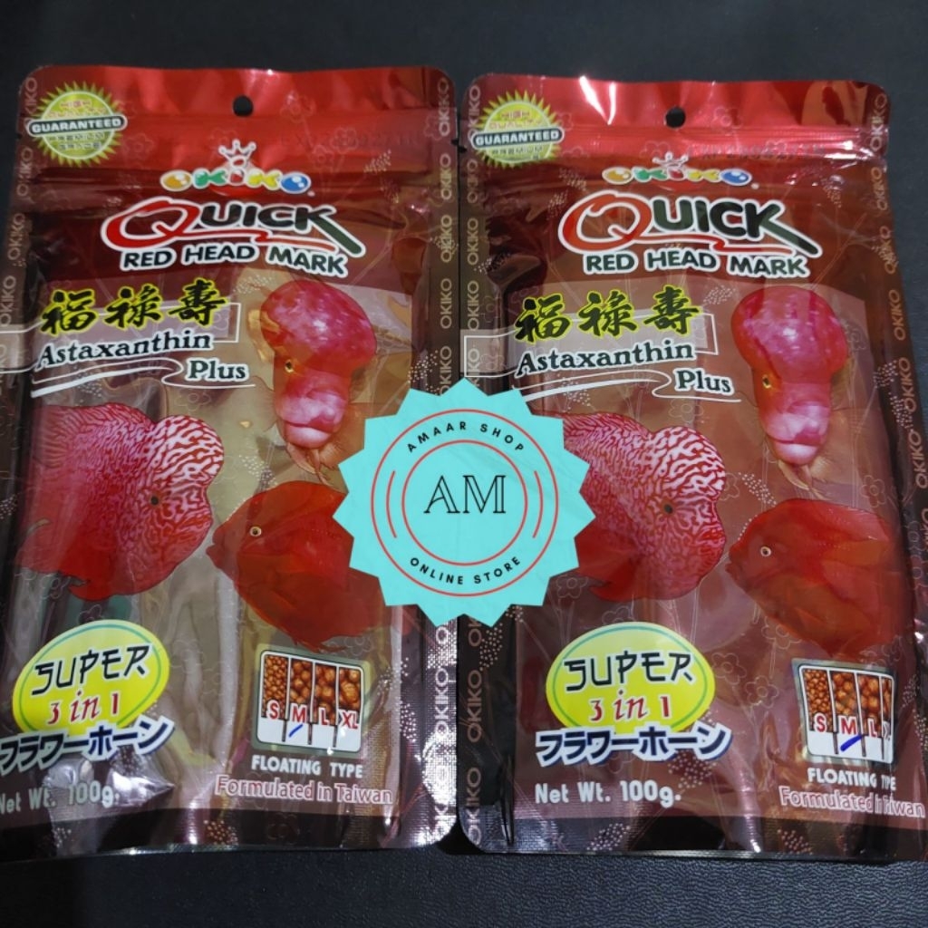 OKIKO QUICK RED HEAD MARK 100GR / PELET IKAN LOHAN MERAH OKIKO RED / PELET IKAN LOUHAN OKIKO MERAH /