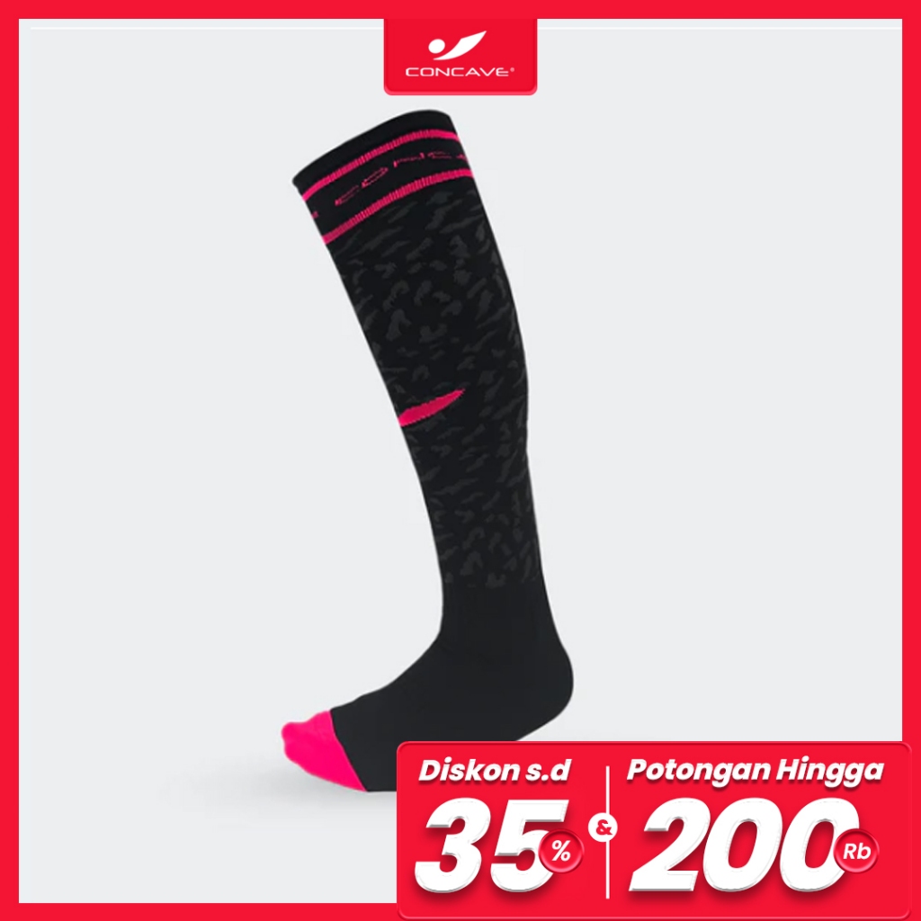 Concave x JLingz High/Long Socks - Black/Pink - Kaos Kaki Hitam Sepak Bola Futsal Panjang Selutut