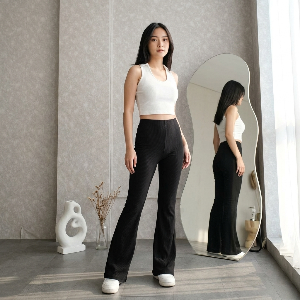 Flare Pants - Celana Kulot Highwaist Panjang Cutbray Wanita