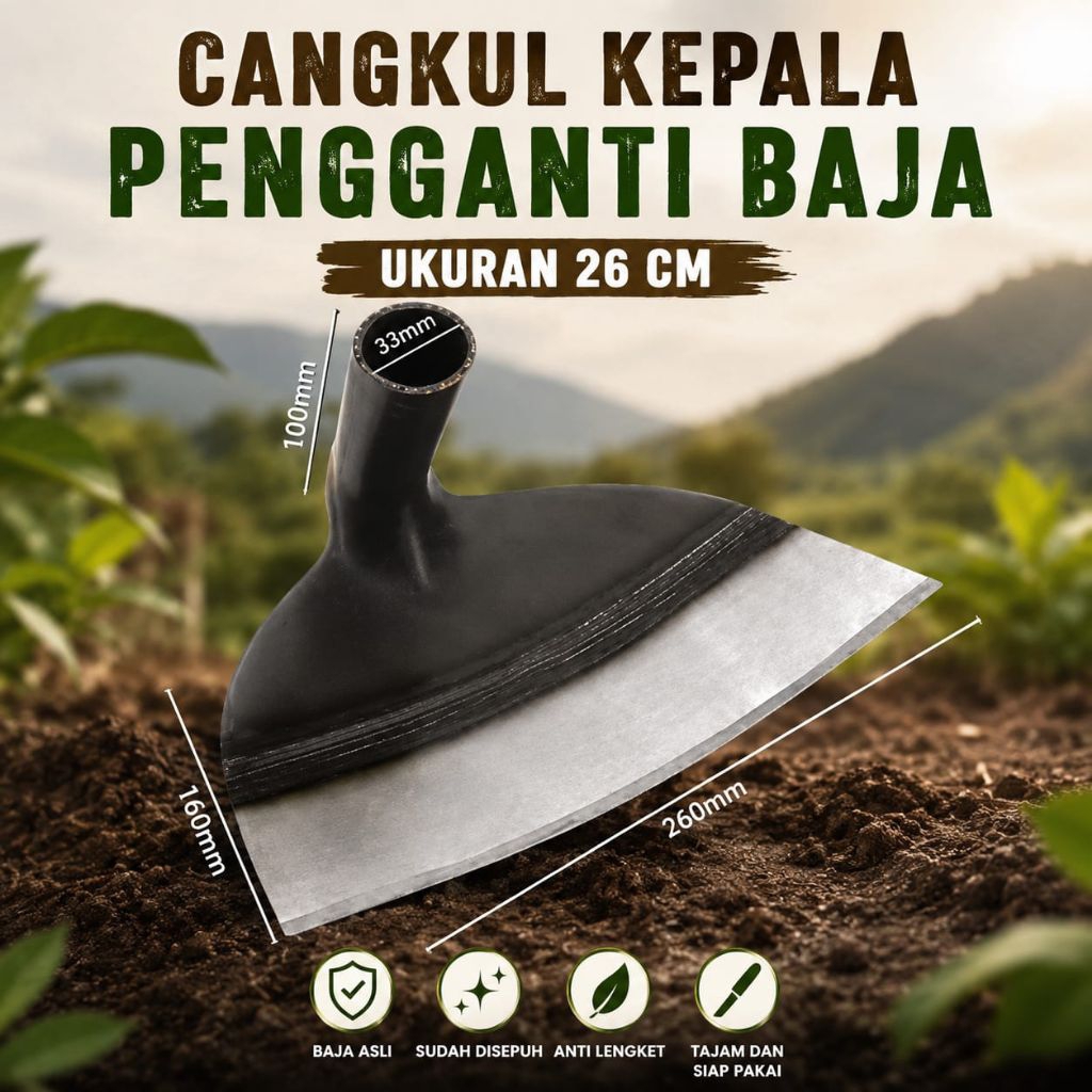 CANGKUL KEPALA PENGGANTI BAJA Asli - Cangkul Pacul BAJA Asli Super Tajam - Cangkul Sawit super Tajam
