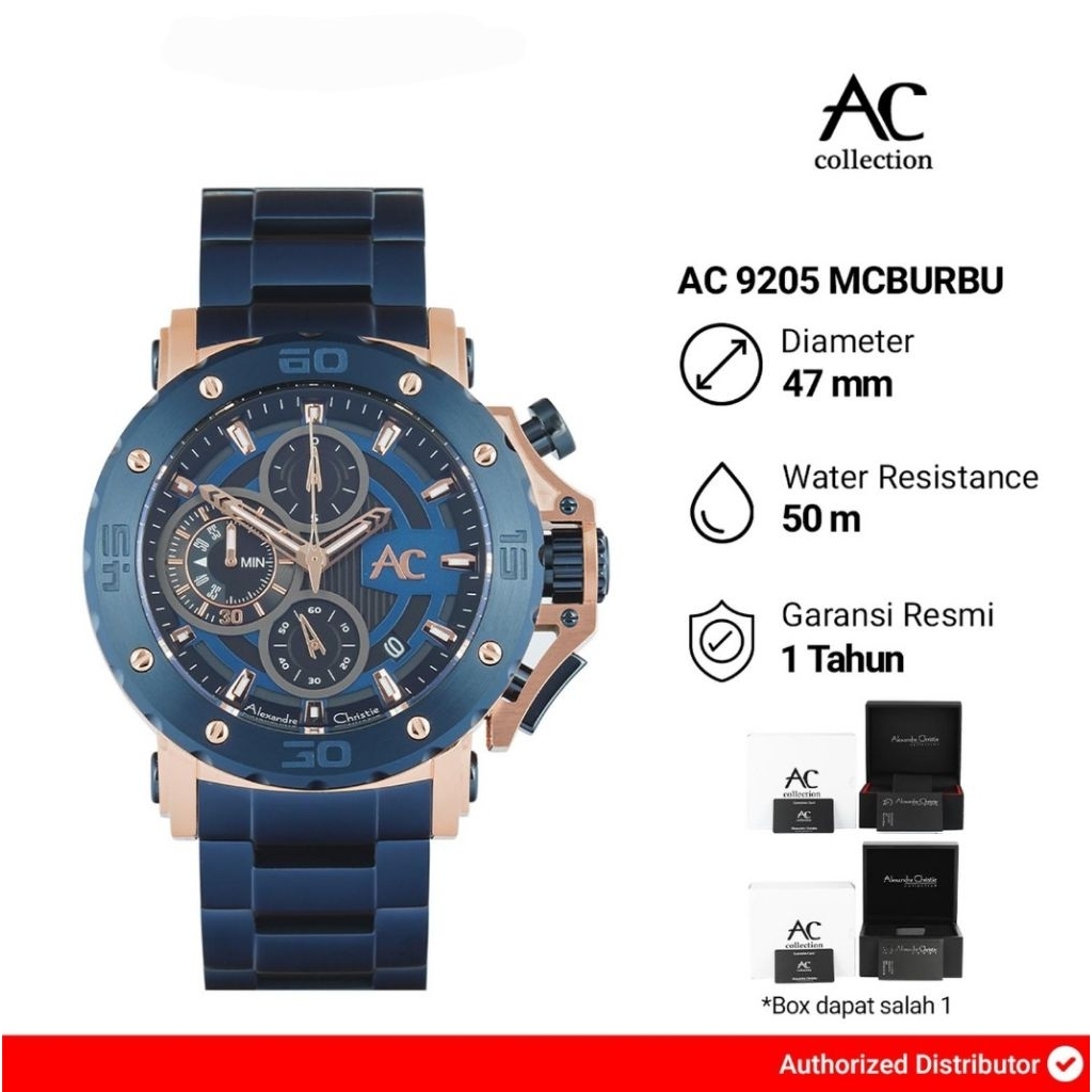 Jam Tangan Pria Alexandre Christie AC 9205 MCBURBU Blue Dial Blue Stainless Steel Strap
