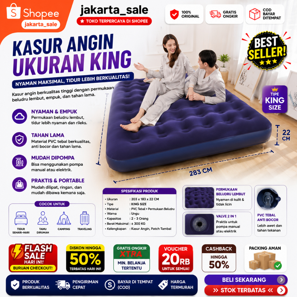 matras kasur angin king JUMBO Kasur Angin King 203cm x 183cm Air Bed King - kasur angin king 203cm m