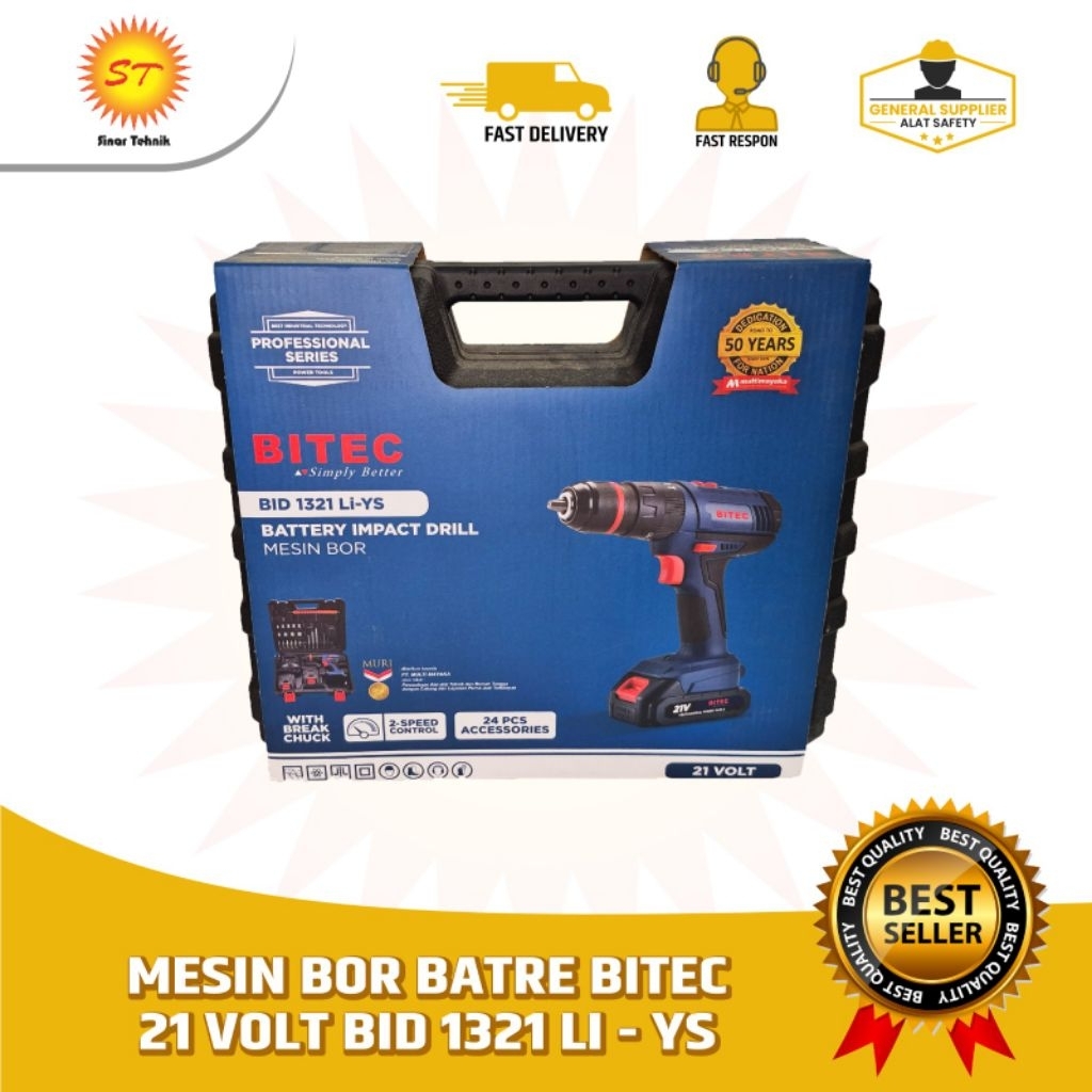 Mesin Bor Baterai Batre Cordless BITEC BID 1321 LI - YS 21 Volt | Cordless Hammer Drill BID1321LI 13