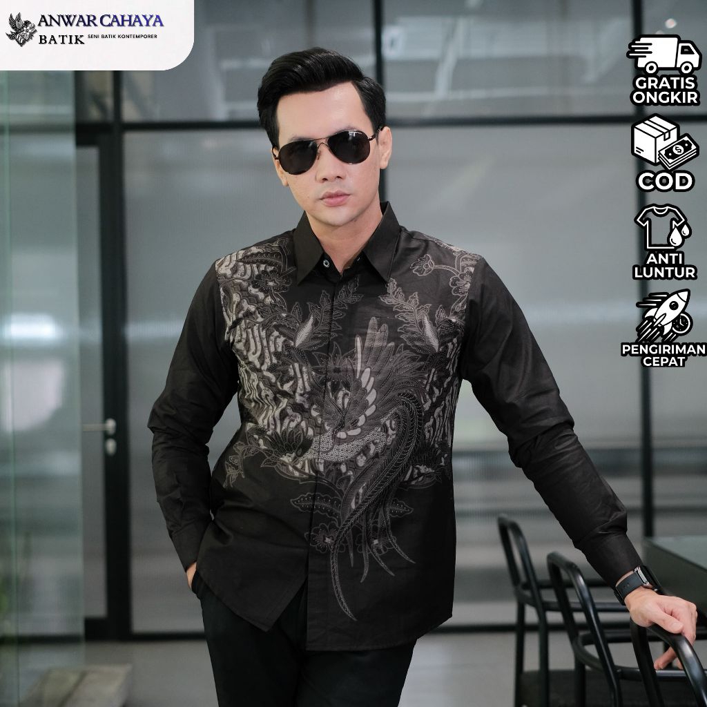 ANWAR CAHAYA BATIK – Kemeja Batik Pria Elegan Motif Asta Hitam Lengan Panjang Premium