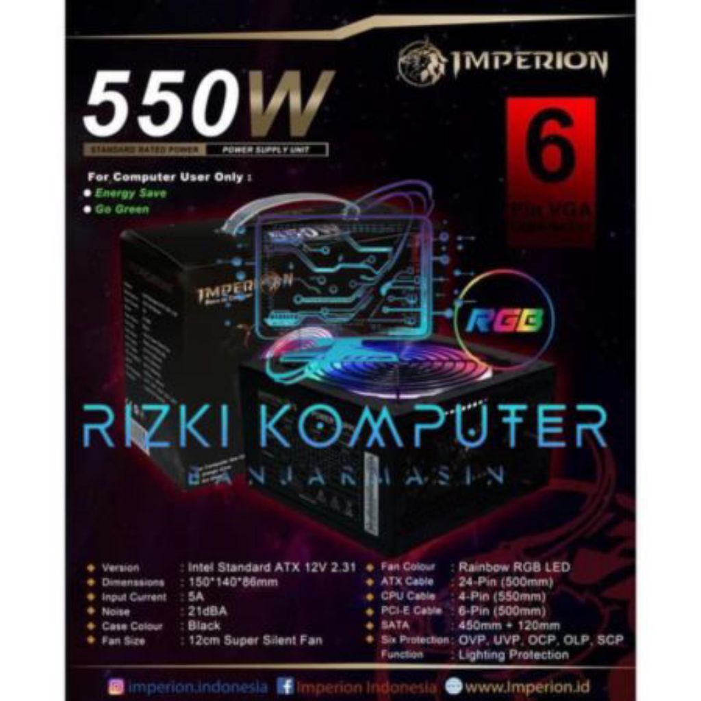 Power Supply PC Imperion 550w led RGB 6pin ATX