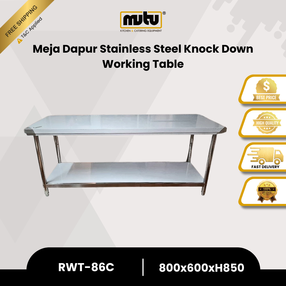 MUTU Meja Dapur Stainless Work Table Kitchen Restoran 2 Susun RWT-86C