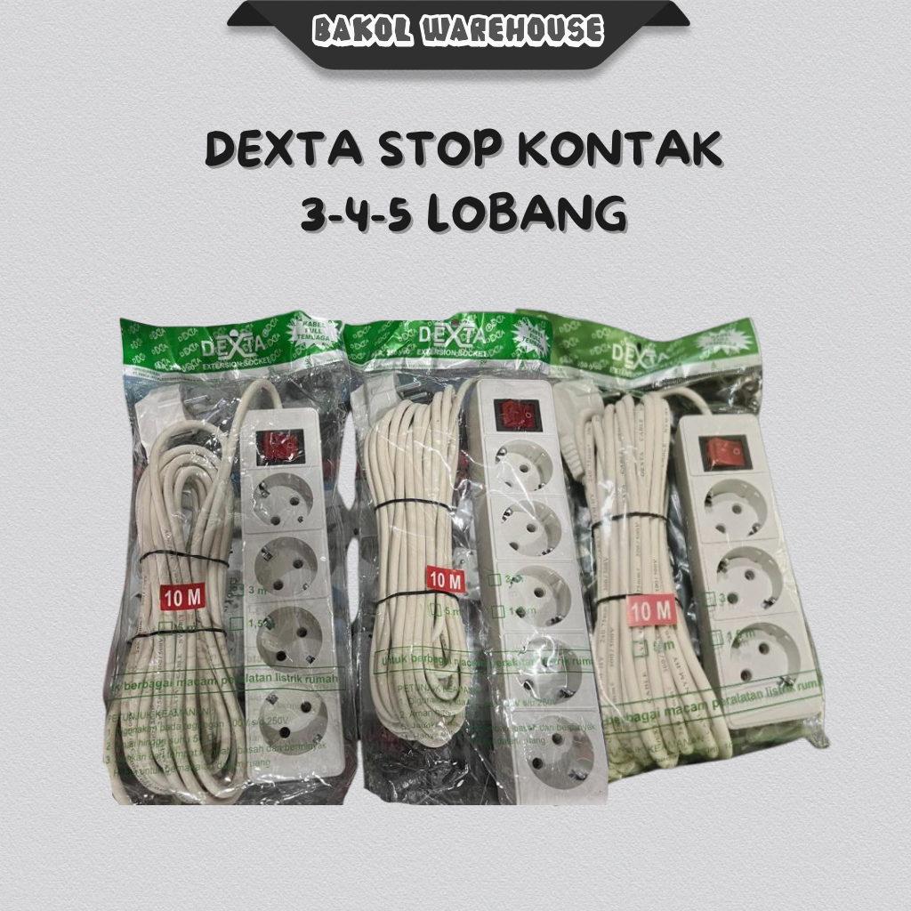 STOP KONTAK / KABEL COLOKAN DEXTA 10 METER 3 / 4 / 5 LUBANG FULL TEMBAGA
