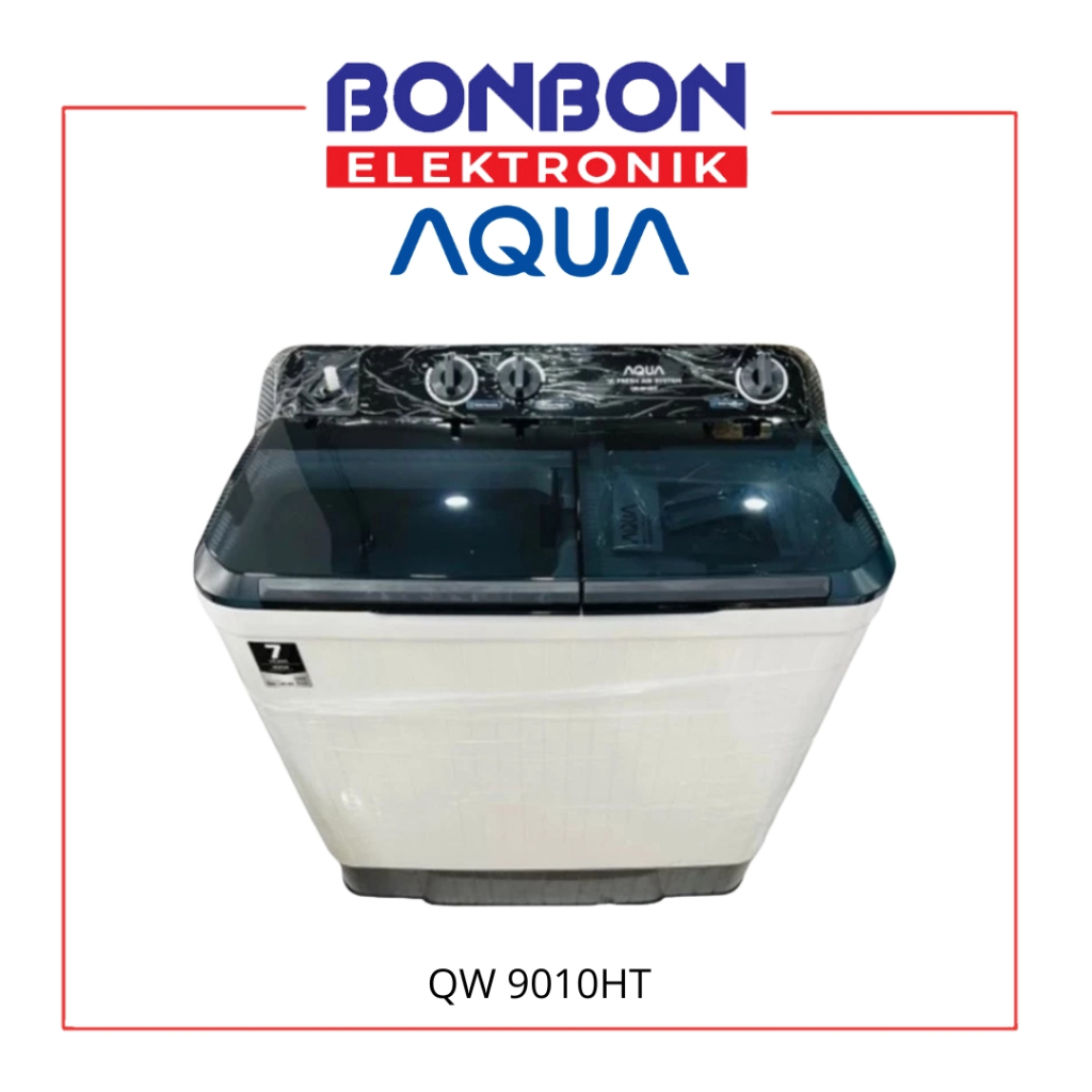 AQUA Mesin Cuci 2 Tabung 9 KG QW-9010HT / QW-9010HT - Low Watt - Dynamic Soak - Big Pulsator
