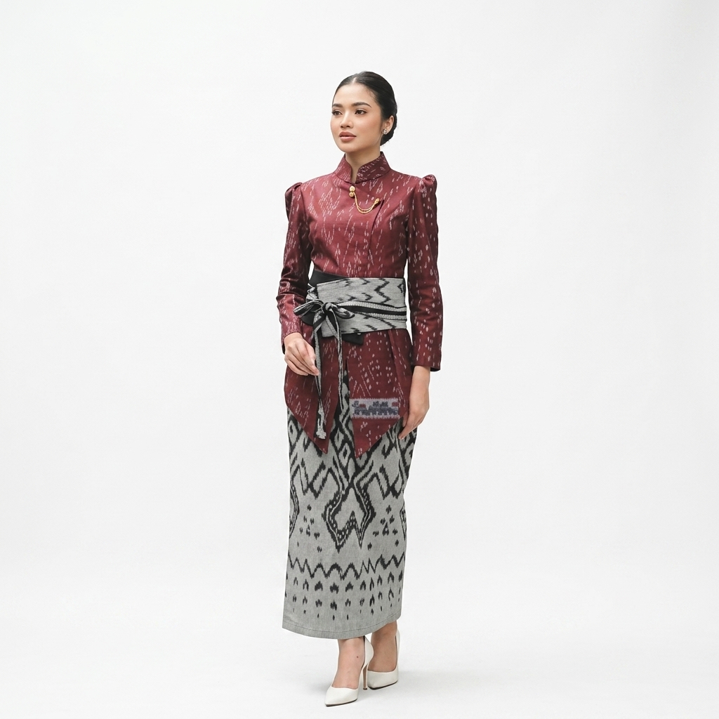 Setelan Kebaya Janggan Wanita Jumbo Premium | Atasan Kebaya Rok Lilit Batik Tenun Etnik Kondangan Wi