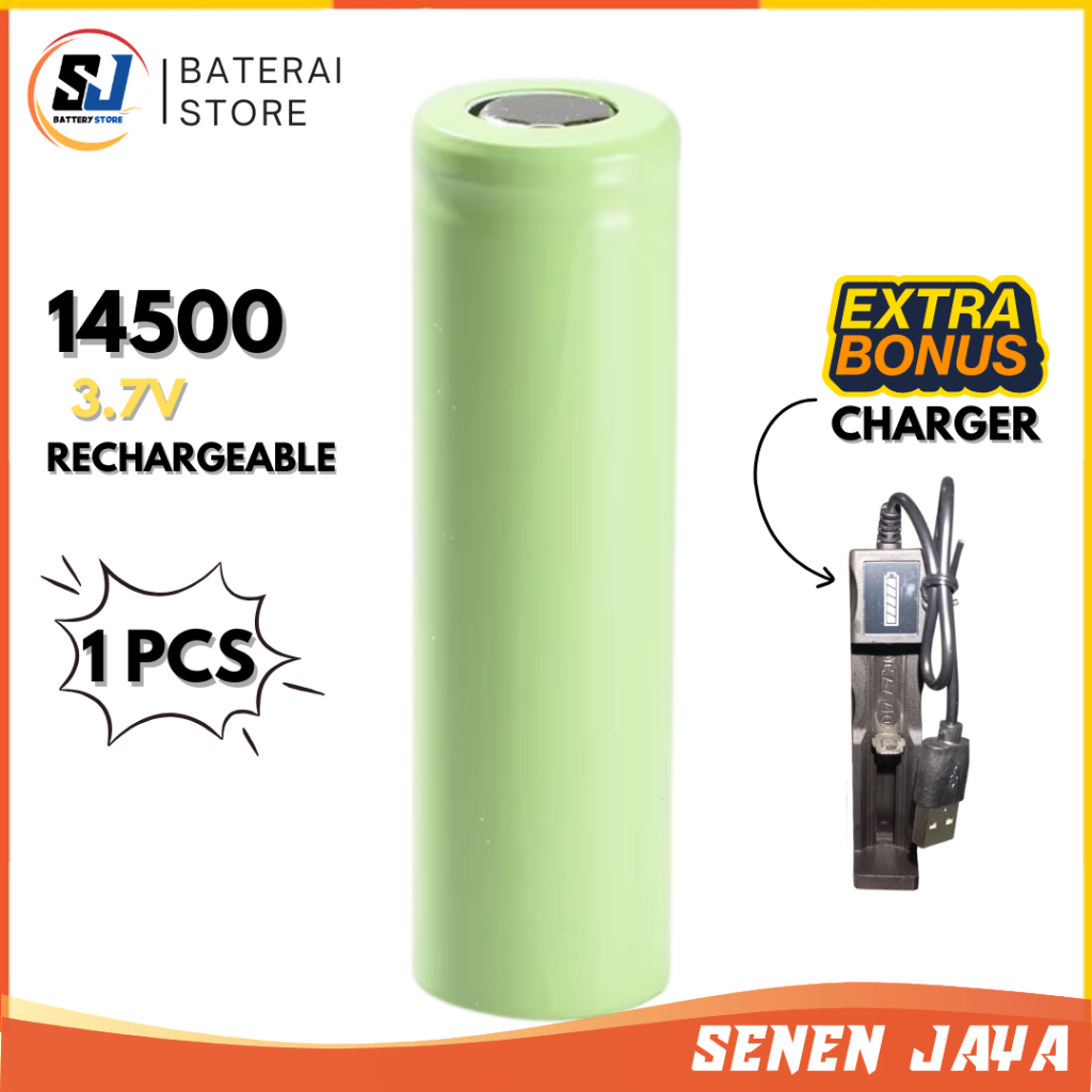 Baterai AA 14500 FLAT TOP Rechargeable 500mAh 3.7V  Baterai Cas Isi Ulang 14500 FLAT TOP 3.7V BONUS 