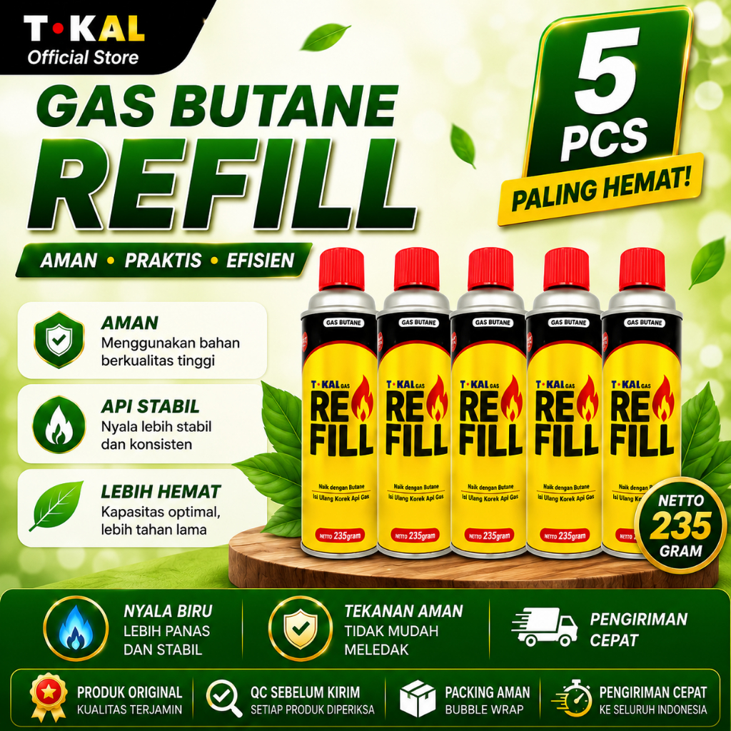Gas Butane Refill Tokai 235gr PAKET PALING HEMAT 5 PCS ISI ULANG KOREK API Gas Blow Torch Camping