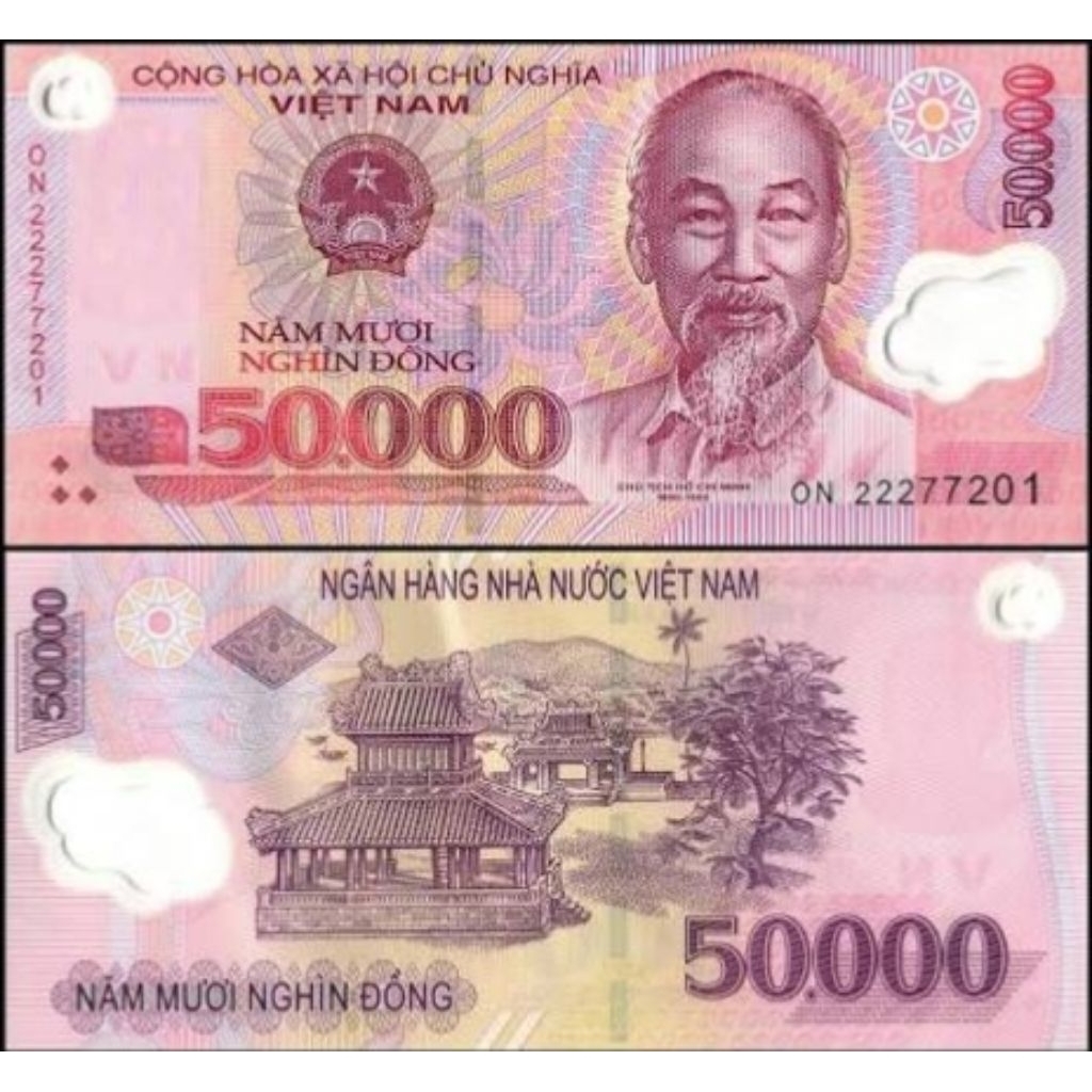 Uang Kuno Vietnam 50000dong AUNC hampir baru Untuk Mahar dan Koleksi