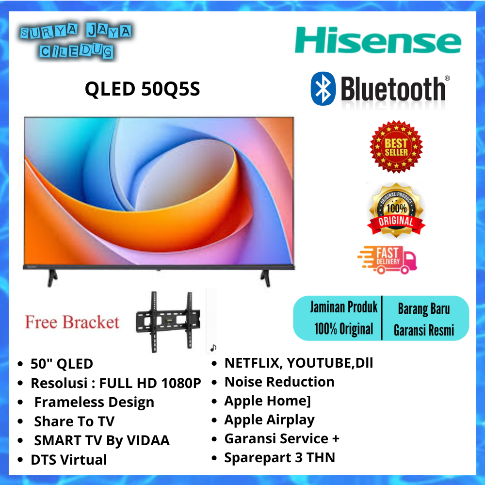 HISENSE QLED TV 50Q5S 50" SMART TV VIDAA FREE BRACKET TV