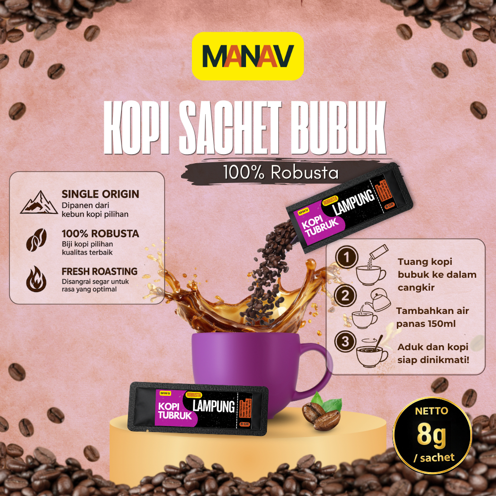 Kopi Tubruk / Kopi Bubuk Kemasan Robusta Lampung 8gr | Sachet Kopi Bubuk Single Origin