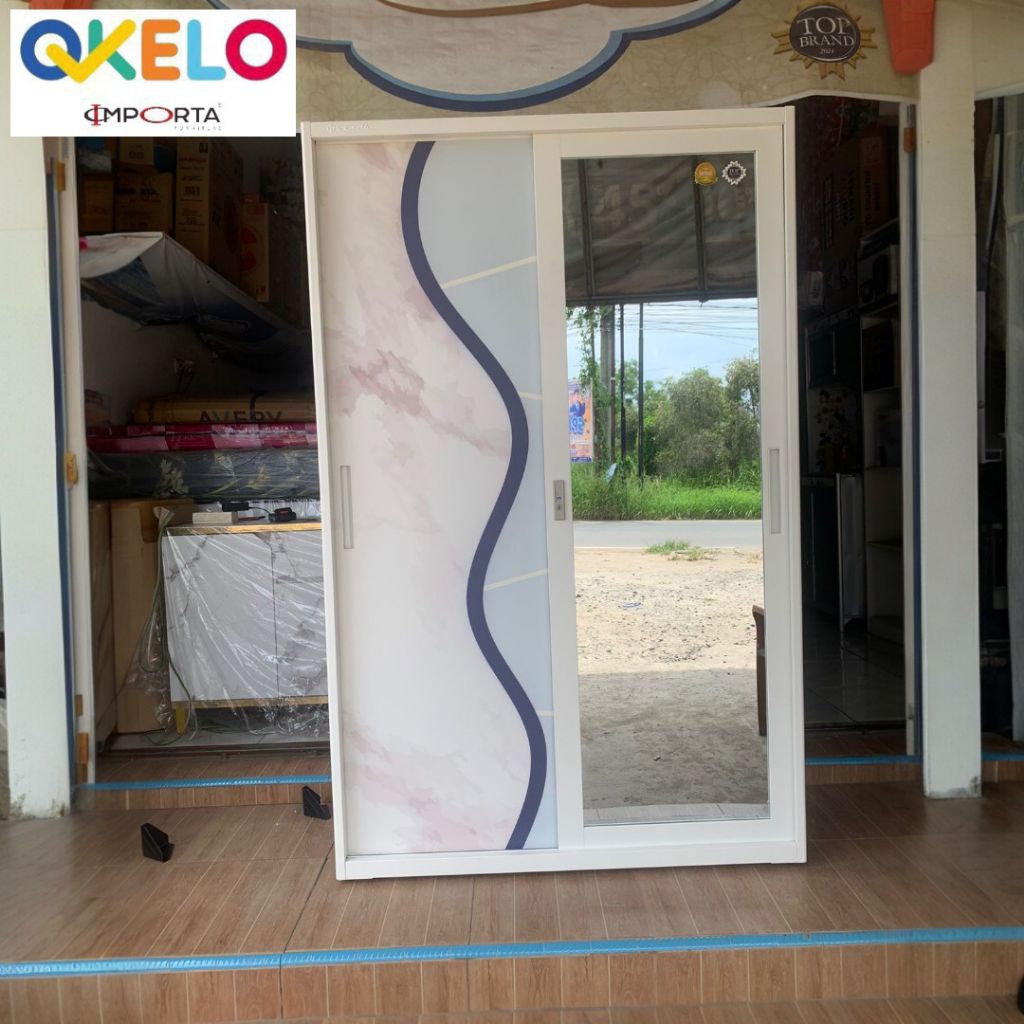 OKELO Lemari Pakaian Besi 2 Pintu Geser Minimalis Lemari Baju Pintu Sliding