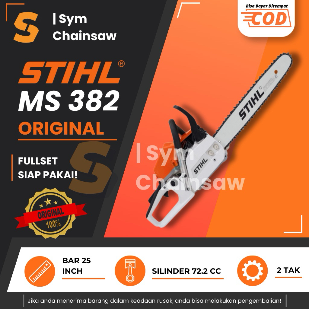STIHL MS 382 Chainsaw 25 Inch, Bar, Rantai dan Toolkit Komplit