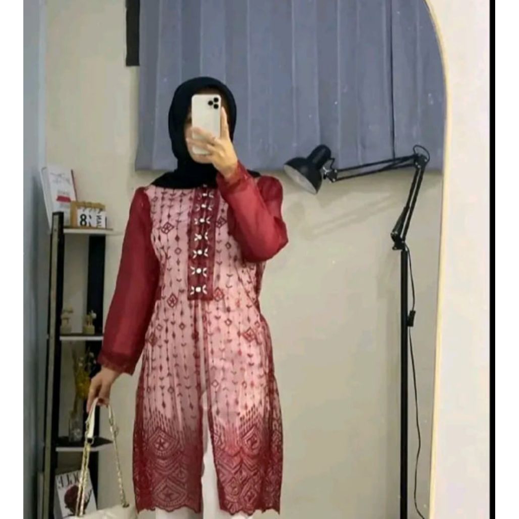 outer tunik hadju mix organza Payet kancing
