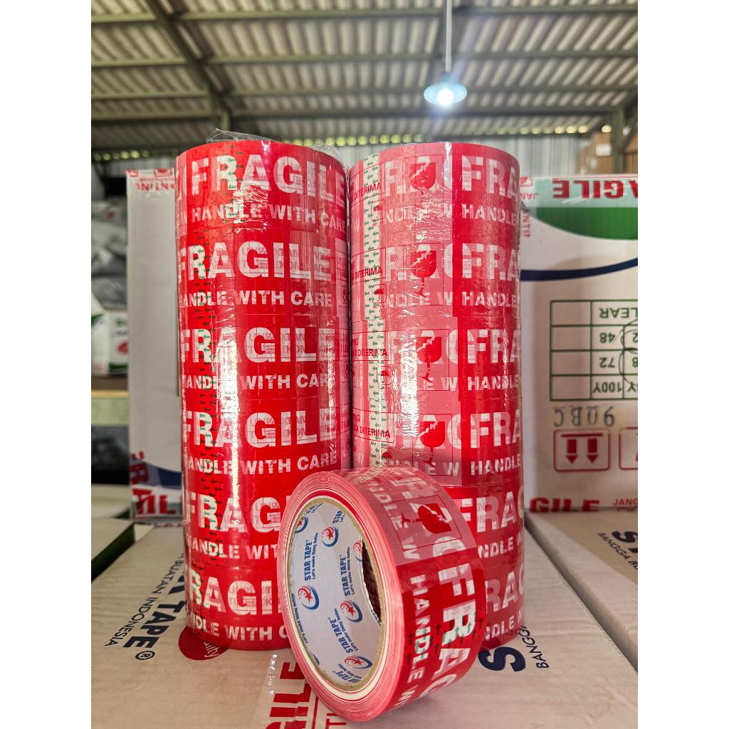 ECER  Lakban Fragile Per Pcs – Tape Fragile Shopee | Merah/Putih