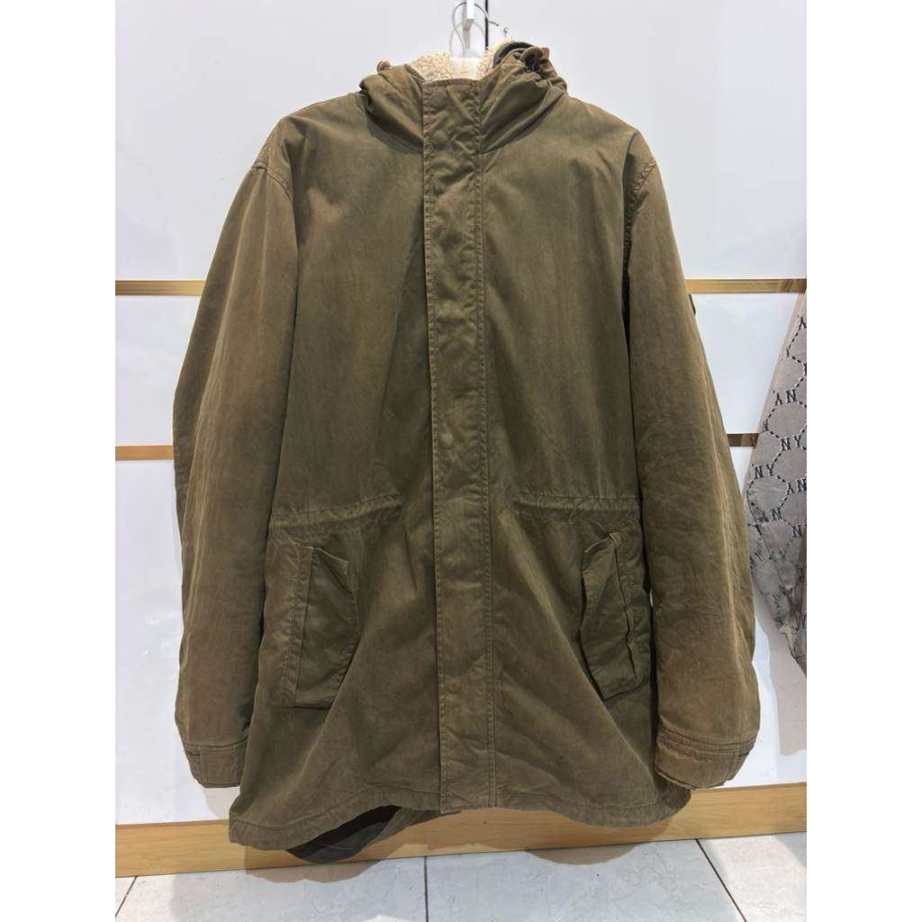Jaket hoodie long coat parka Tommy Hilfiger green army