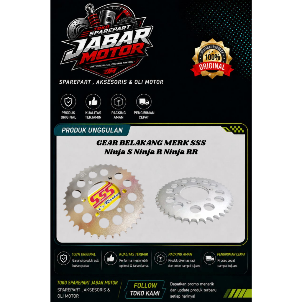 GEAR SSS GIR GEAR BELAKANG SSS 428 NINJA S NINJA R NINJA RR 35T 37T 38T 39T 40T 41T 42T ORIGINAL SSS