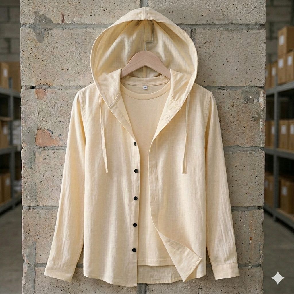 BSS kemeja Hoodie unisex pria/wanita dewasa katun Linen tangan panjang