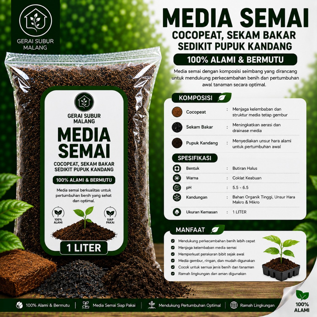 GERAI SUBUR MALANG Media Semai Organik Super 1 Liter  | Siap Pakai Untuk Semai Cangkok Bibit Tanaman