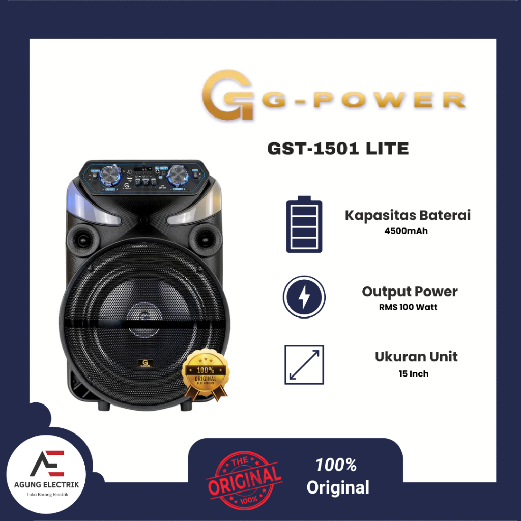 G-Power Speaker Bluetooth GST-1501 Lite 15 Inch = Speaker Karaoke 2 Mic Wireless Bass