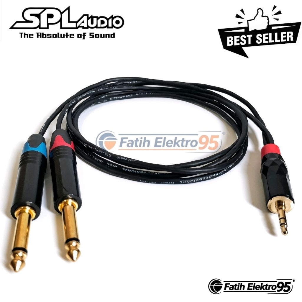 KABEL JACK AUX 3.5MM TO DUAL AKAI 6.5MM MONO KABEL HP KE MIXER KABEL SPL AUDIO CM1000 ORIGINAL BETKU