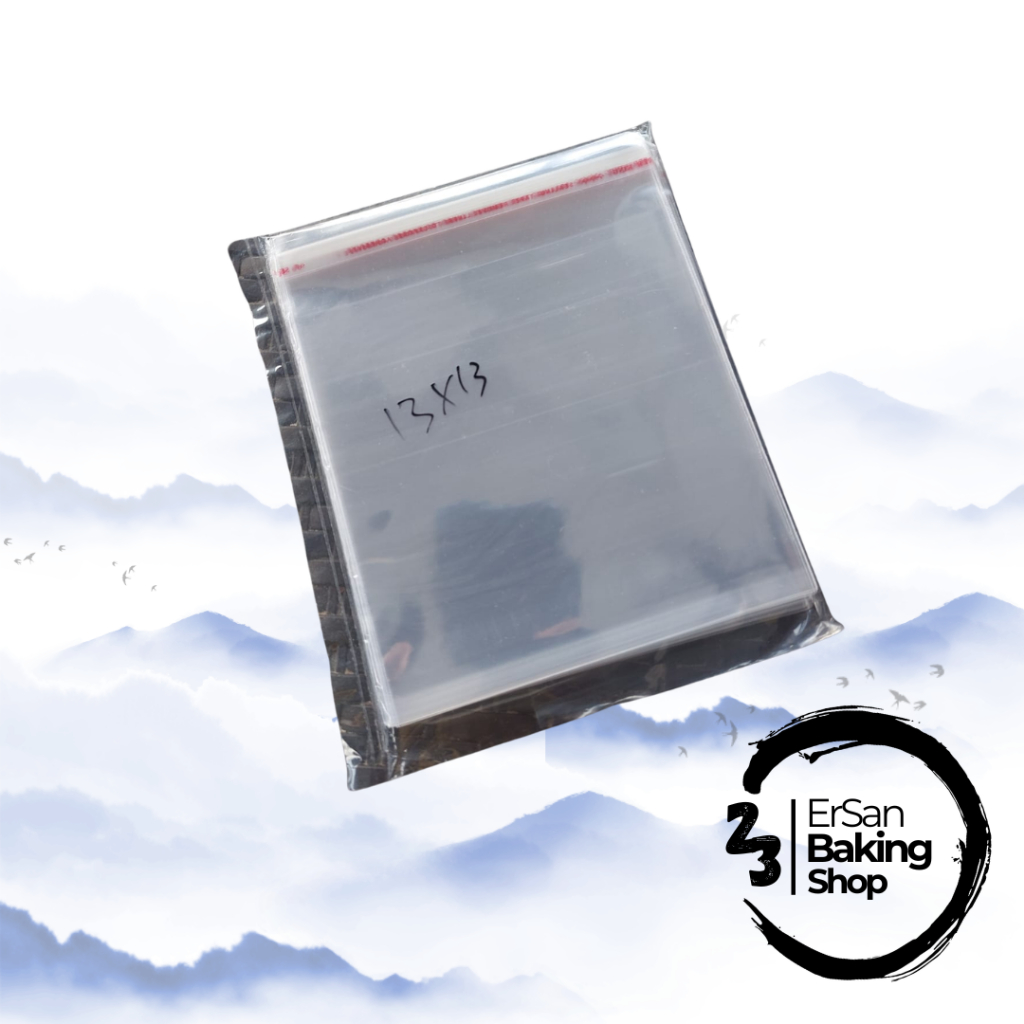 Plastik OPP 13 x 13/Plastik OPP Roti Kue Kopi Lapis Cookies Pie Seal Lem Bening Ukuran 13 x 13