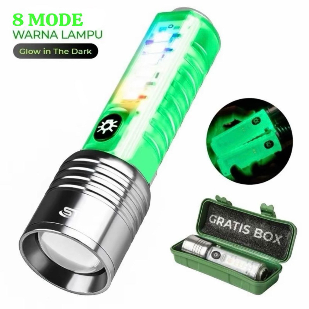 Ready Senter Zoom in out Cas 8 Mode Warna 30W Waterproof Flashlight 520A